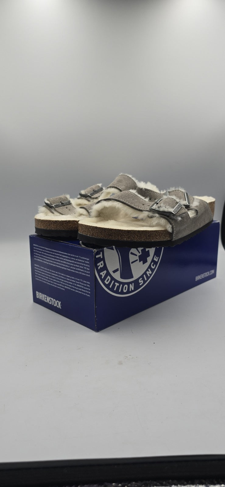 Birkenstock Arizona Shearling Mens Size EU 45/12M Stone Coin 1017402 Slides