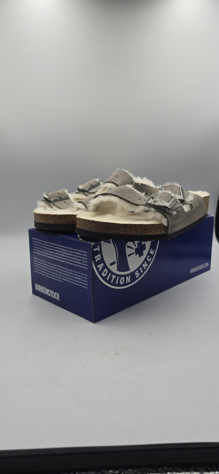 Birkenstock Arizona Shearling Mens Size EU 45/12M Stone Coin 1017402 Slides