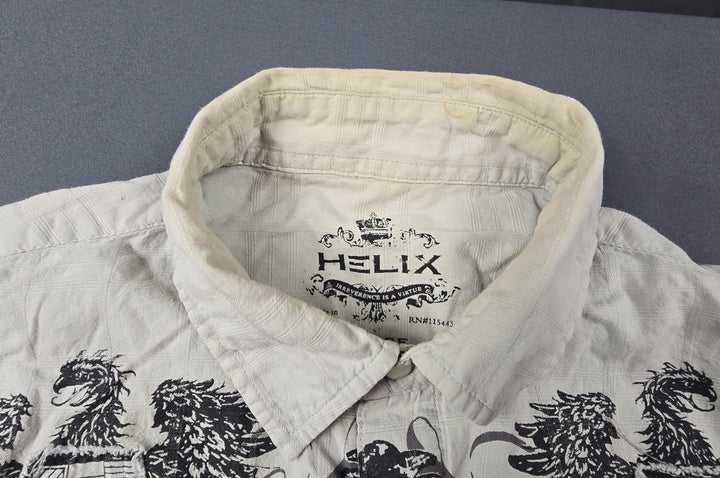 Helix Shirt Mens Large Beige Long Sleeve Cotton Affliction Western Pearl Snap