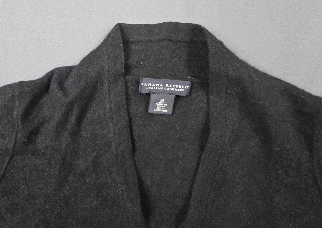 Banana Republic Cardigan Sweater Womens Medium Black Cotton Cashmere Button Fron