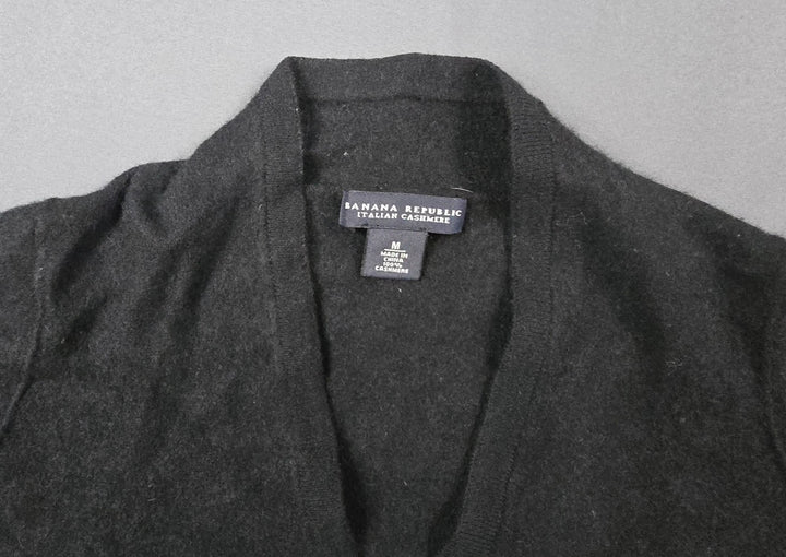 Banana Republic Cardigan Sweater Womens Medium Black Cotton Cashmere Button Fron