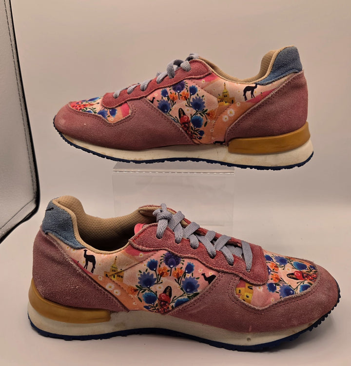 Inkkas Yuuki Jogger Unisex M7/W9 Athletic Shoes Pink Leather Floral Sneakers