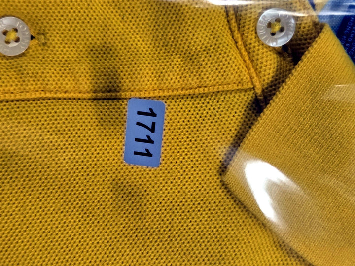 Tommy Hilfiger Mens M Gold Yellow Polo Shirt Small Flag Logo Cotton Flaws
