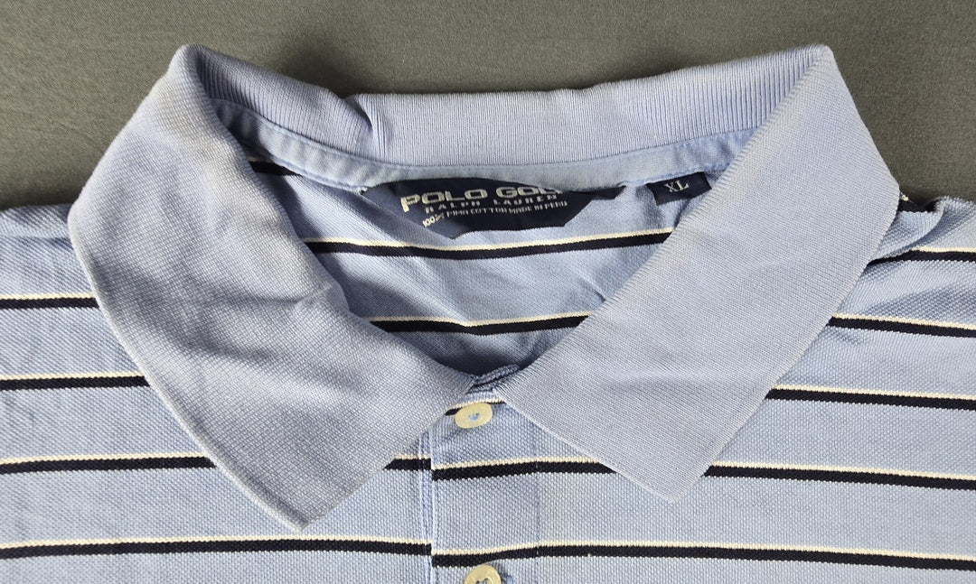 Polo Golf Ralph Lauren Shirt Mens XL Blue White Stripe Embroidered Logo Pima