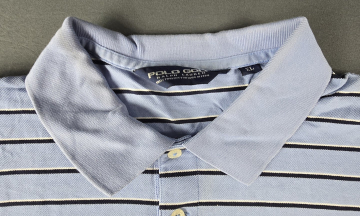 Polo Golf Ralph Lauren Shirt Mens XL Blue White Stripe Embroidered Logo Pima