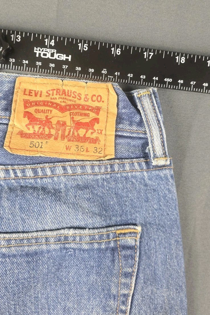 Levis 501 Jeans Mens 36X29 Blue Medium Wash Straight Leg Fit Button Fly Modern