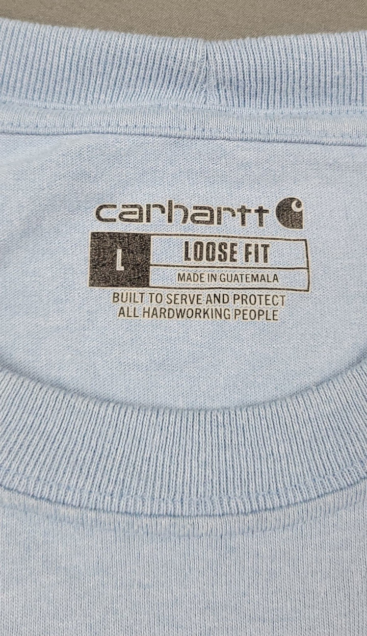 Carhartt Shirt Men’s K87 Large Washed Blue Logo Loose Fit Short Sleeve Pocket