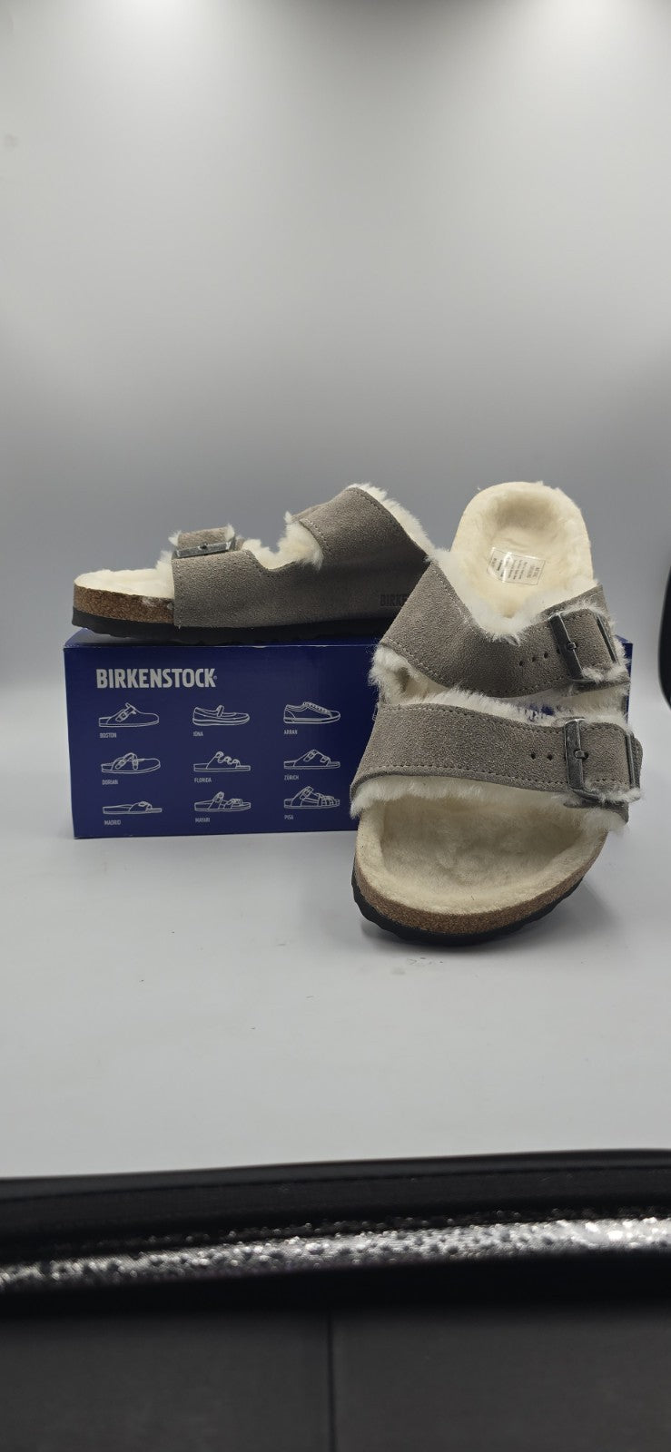 Birkenstock Arizona Shearling Mens Size EU 45/12M Stone Coin 1017402 Slides