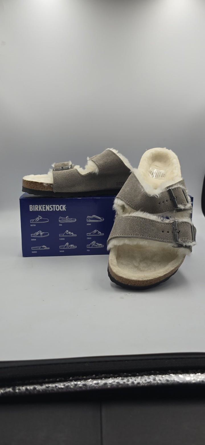 Birkenstock Arizona Shearling Mens Size EU 45/12M Stone Coin 1017402 Slides