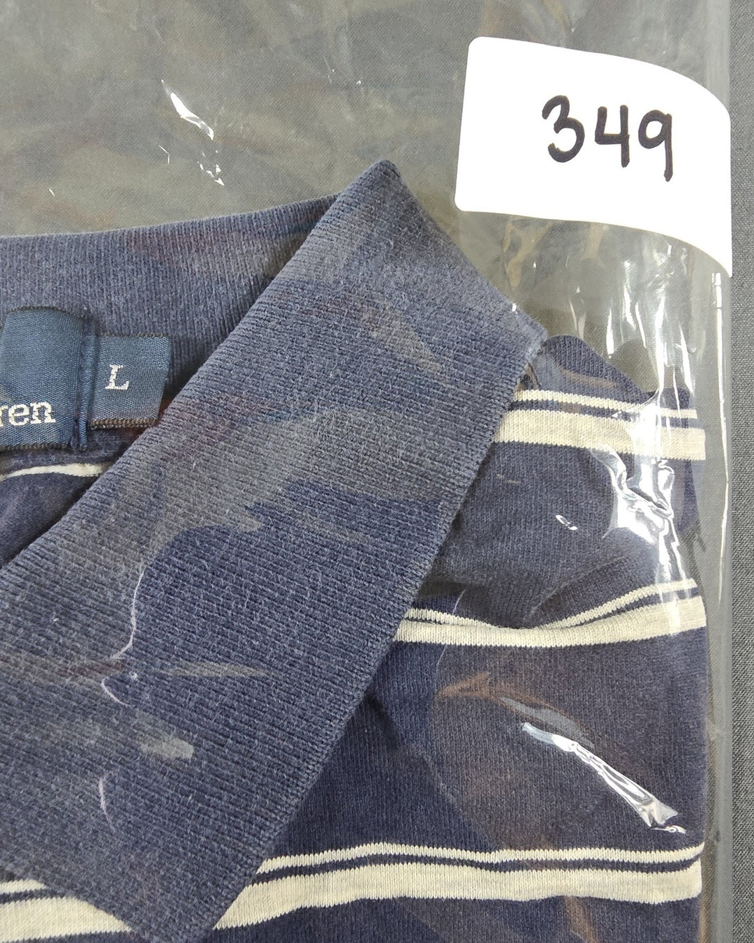 Polo Ralph Lauren Shirt Mens L Navy White Stripe Embroidered Logo Short Sleeve