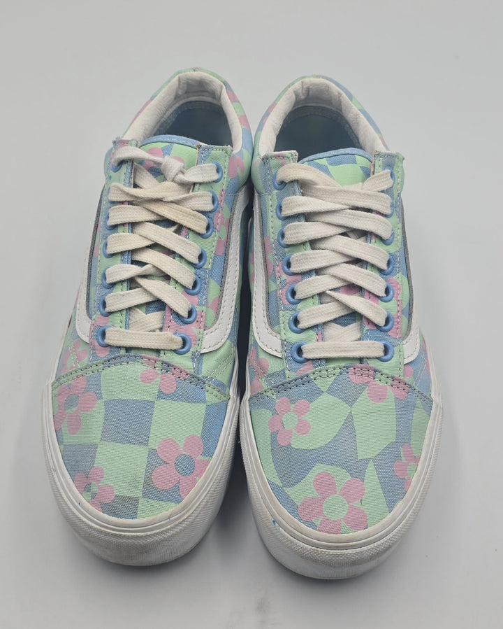 Vans Old Skool Stacked Checkerboard Floral Blue Platform Women&