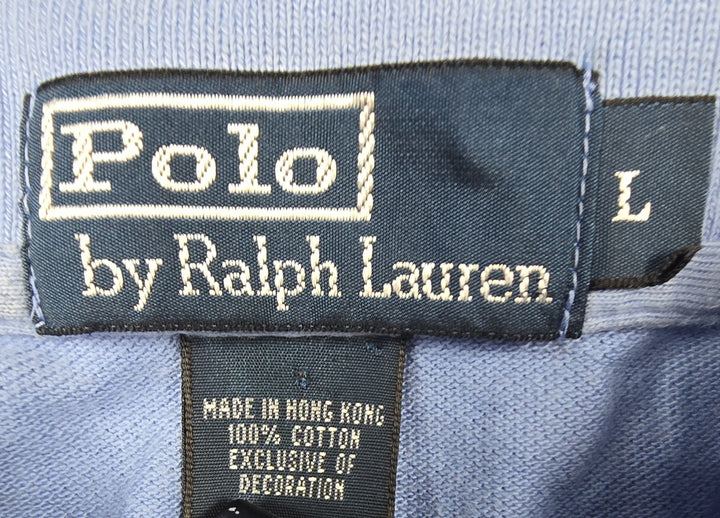 Polo Ralph Lauren Shirt Mens L Blue White Stripe Embroidered Logo Short Sleeve