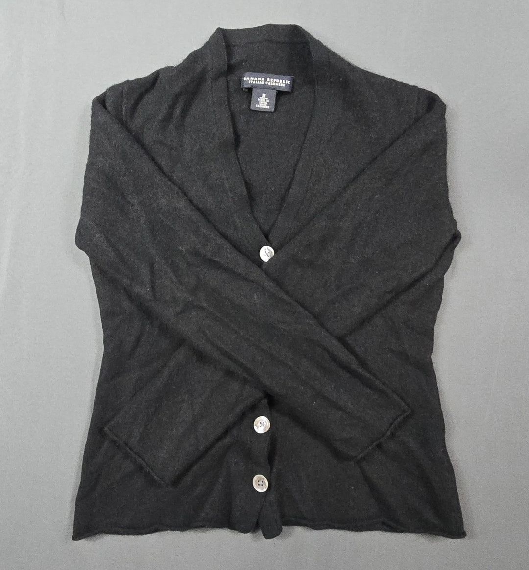 Banana Republic Cardigan Sweater Womens Medium Black Cotton Cashmere Button Fron