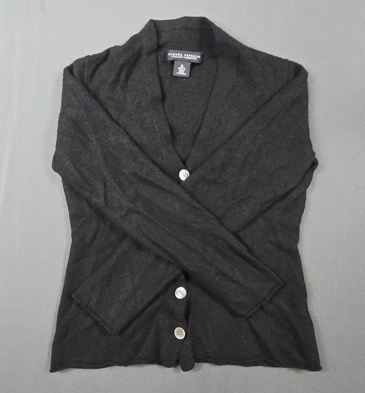 Banana Republic Cardigan Sweater Womens Medium Black Cotton Cashmere Button Fron