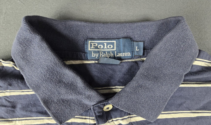 Polo Ralph Lauren Shirt Mens L Navy White Stripe Embroidered Logo Short Sleeve