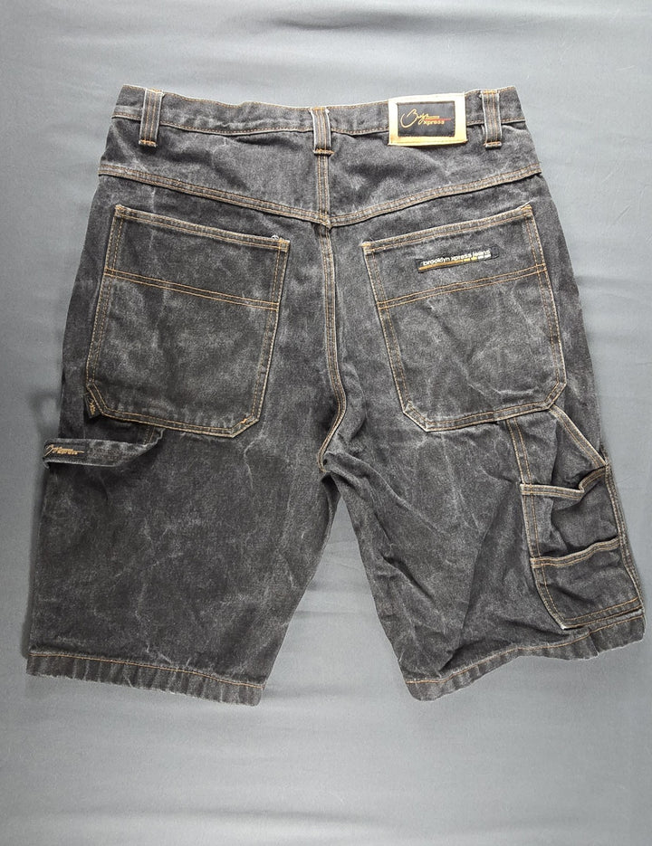 VTG Brooklyn Express Shorts Men 36 Fade Black Dark Wash Baggy Wide Leg Jorts Y2K