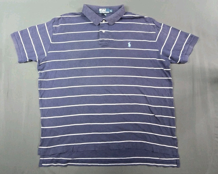 Vintage Polo Ralph Lauren Polo Shirt Men XL Blue Striped Cotton Embroidered Golf