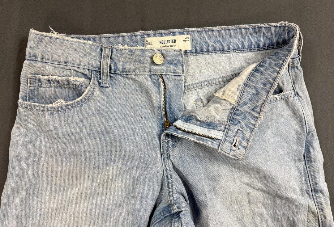 Hollister Baggy Jeans Women 6 Blue Denim Low Rise Medium Wash Button Fly Classic