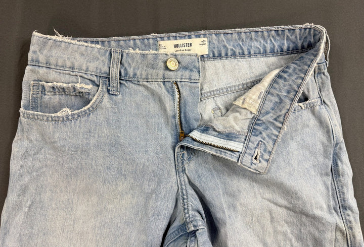 Hollister Baggy Jeans Women 6 Blue Denim Low Rise Medium Wash Button Fly Classic