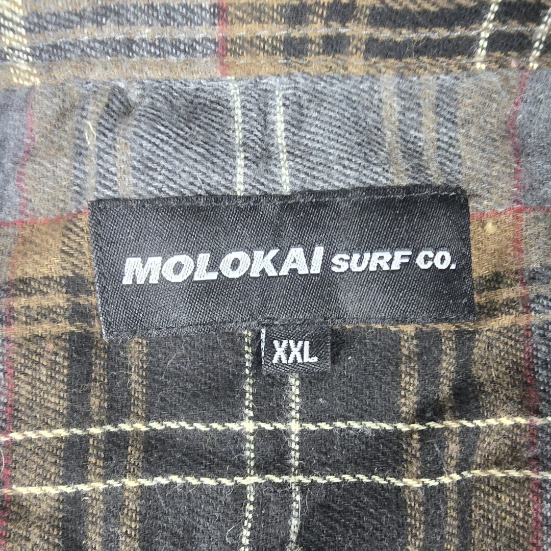 Molokai Surf Co. Flannel Shirt Mens 2XL Brown Gray Plaid Button Down Long Sleeve