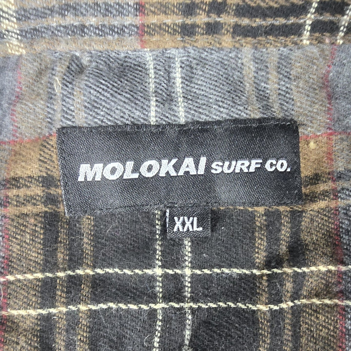 Molokai Surf Co. Flannel Shirt Mens 2XL Brown Gray Plaid Button Down Long Sleeve