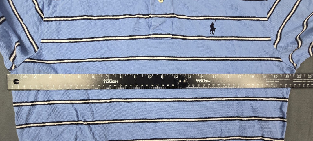 Polo Ralph Lauren Shirt Mens L Blue White Stripe Embroidered Logo Short Sleeve