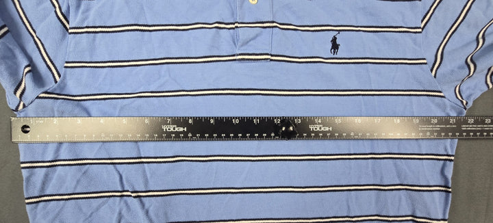 Polo Ralph Lauren Shirt Mens L Blue White Stripe Embroidered Logo Short Sleeve