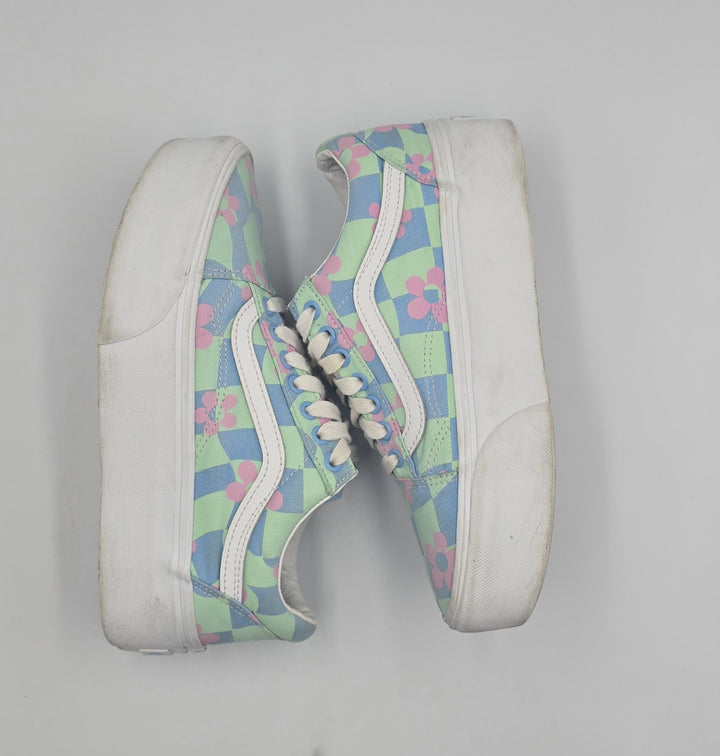 Vans Old Skool Stacked Checkerboard Floral Blue Platform Women&