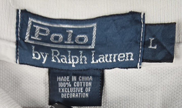Polo Ralph Lauren Shirt Mens L White Gray Stripe Embroidered Logo Short Sleeve