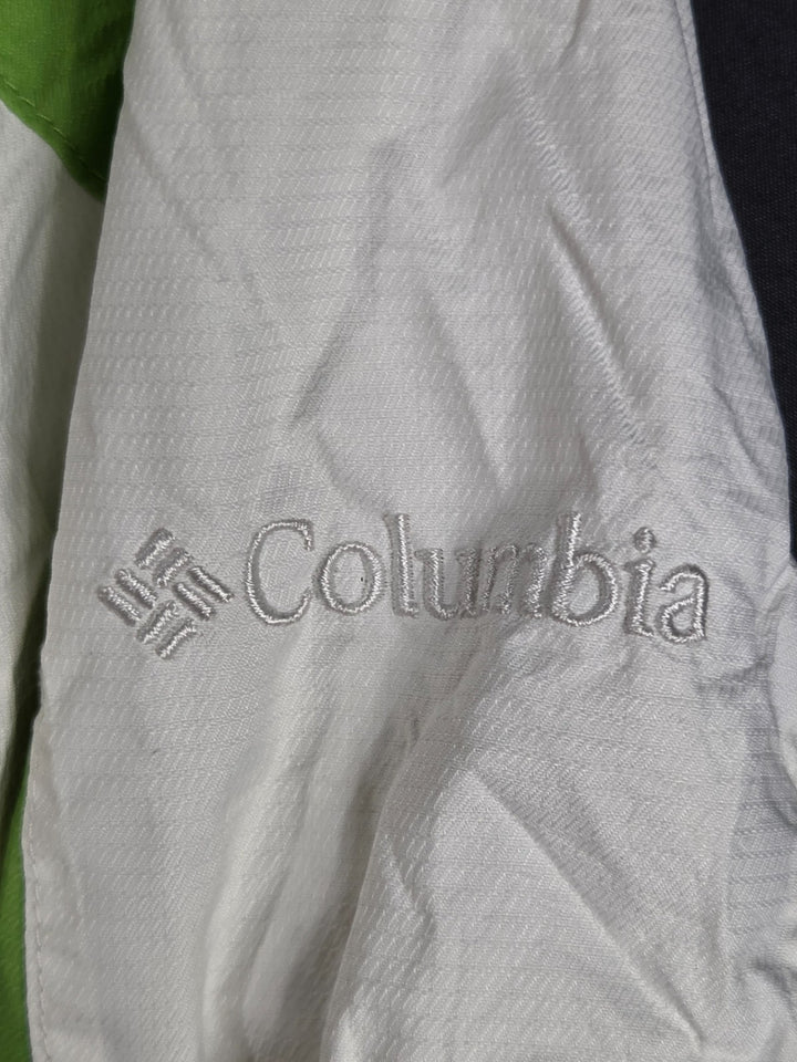 Columbia Omni Tech Ski Jackets Womens Large White Green Windbreaker Mock Neck