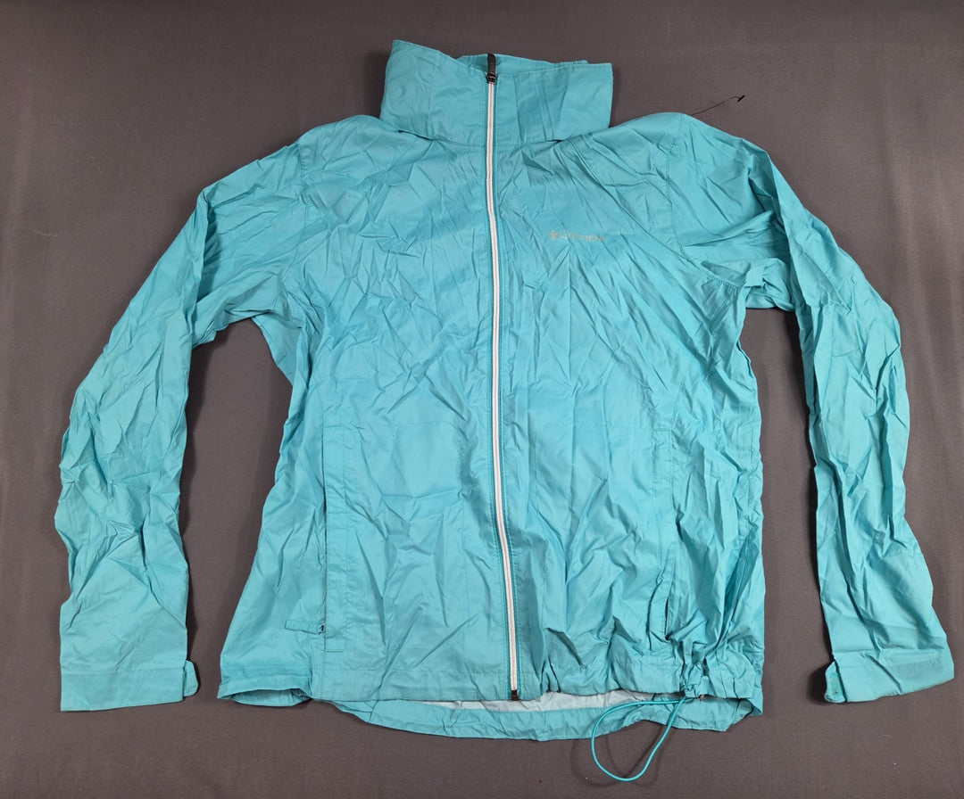 Columbia Sportswear Windbreaker Jacket Womens XL Aqua Blue Full Zip Mock Neck