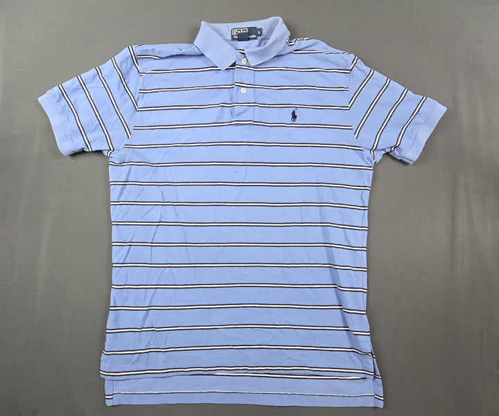 Polo Ralph Lauren Shirt Mens L Blue White Stripe Embroidered Logo Short Sleeve