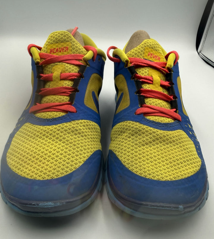 Nike Free Run ID Womens 8.5 Shoes Blue Yellow Beaver Solo Swoosh Lace Up Sneaker