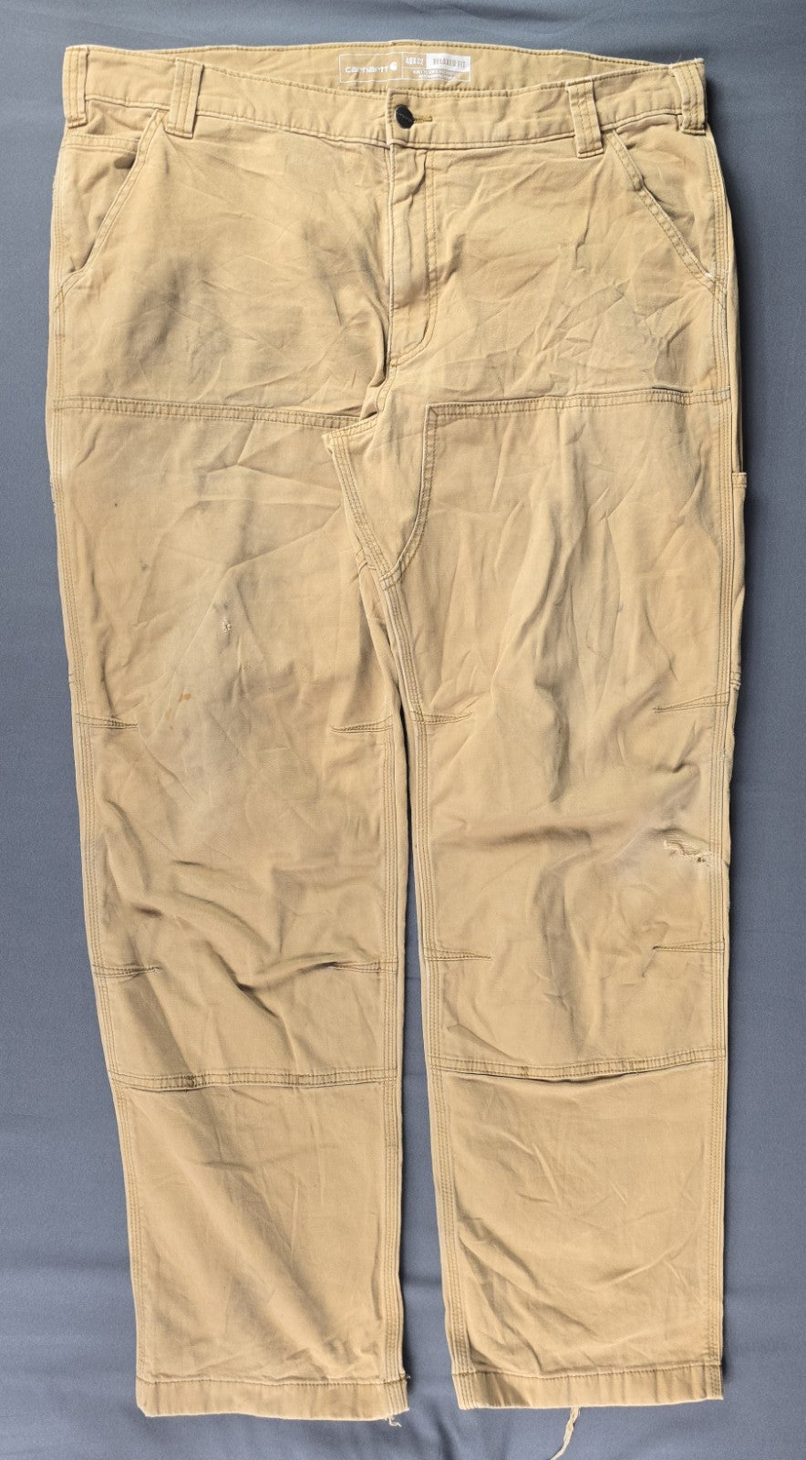 Carhartt Jeans Mens 40x32 Beige Tan Double Knee Straight Leg Relaxe Fit Workwear