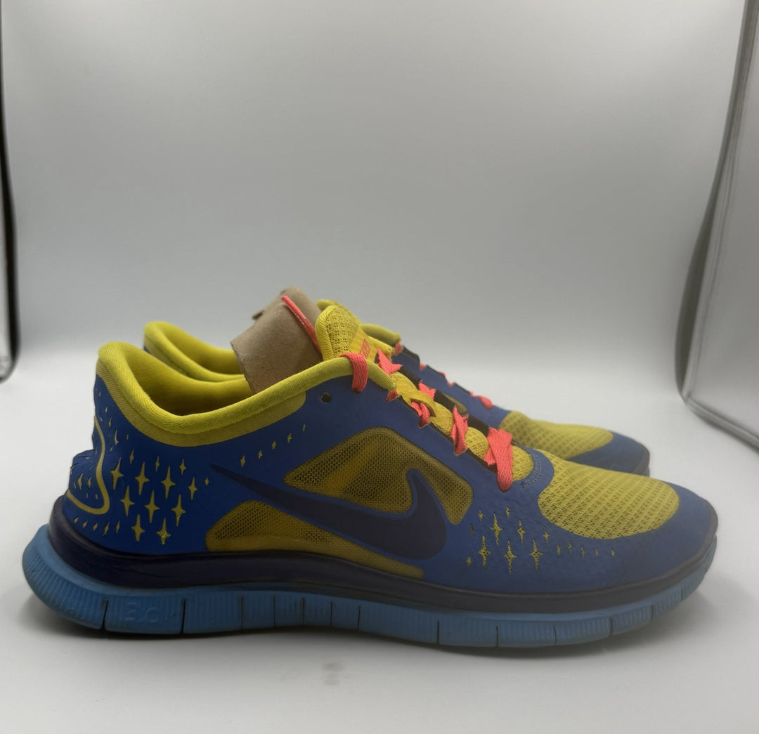 Nike Free Run ID Womens 8.5 Shoes Blue Yellow Beaver Solo Swoosh Lace Up Sneaker