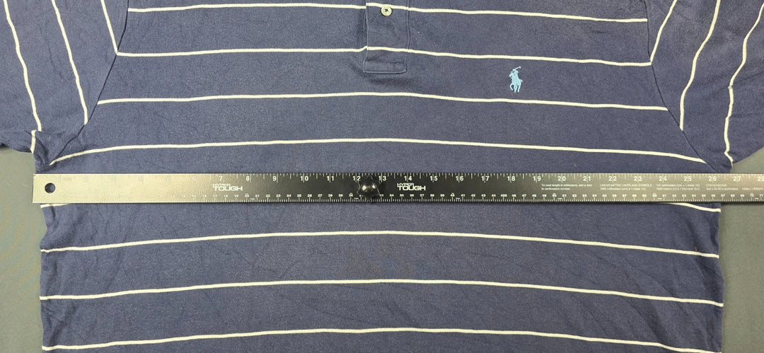 Vintage Polo Ralph Lauren Polo Shirt Men XL Blue Striped Cotton Embroidered Golf