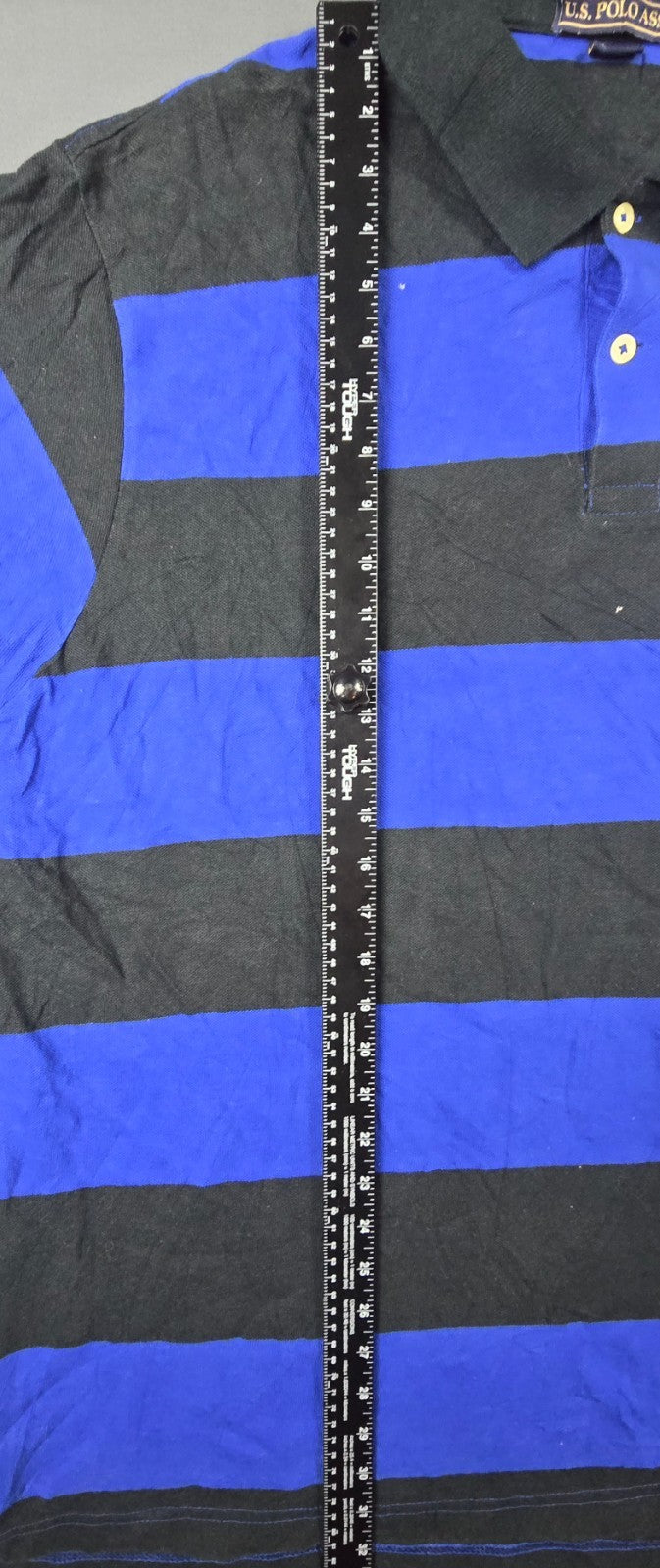 U.S. Polo Assn. Polo Shirt Mens 3X Blue Black Cotton Side Slit Golf Tennis