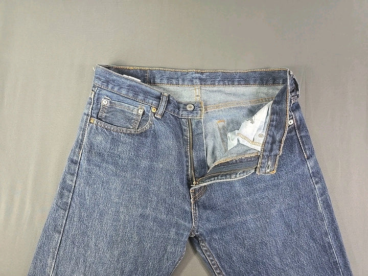 Levi 505 Jeans Mens 33x32 Blue Dark Wash Regular Fit Straight Leg Workwear