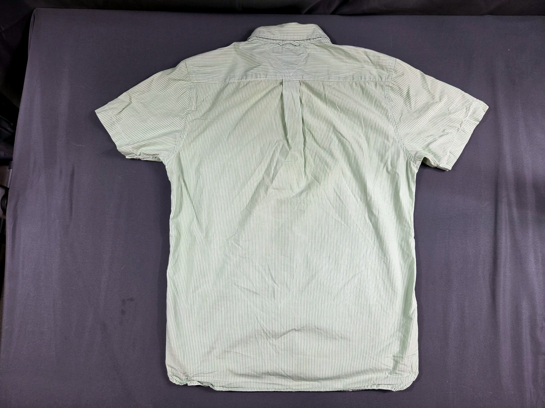 Tommy Hilfiger Mens M Green Stripe Short Sleeve Button Down Shirt Cotton