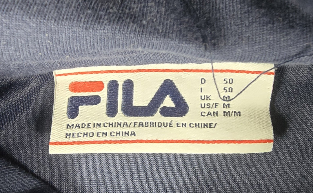 FILA Sweater Mens M Navy Blue Spellout Logo Fleece Pullover Sweatshirt Hoodie