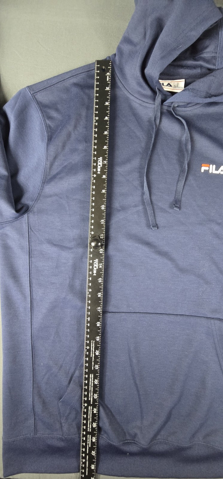 FILA Sweater Mens M Navy Blue Spellout Logo Fleece Pullover Sweatshirt Hoodie