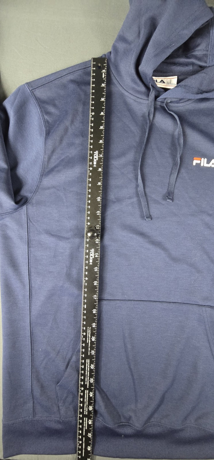FILA Sweater Mens M Navy Blue Spellout Logo Fleece Pullover Sweatshirt Hoodie