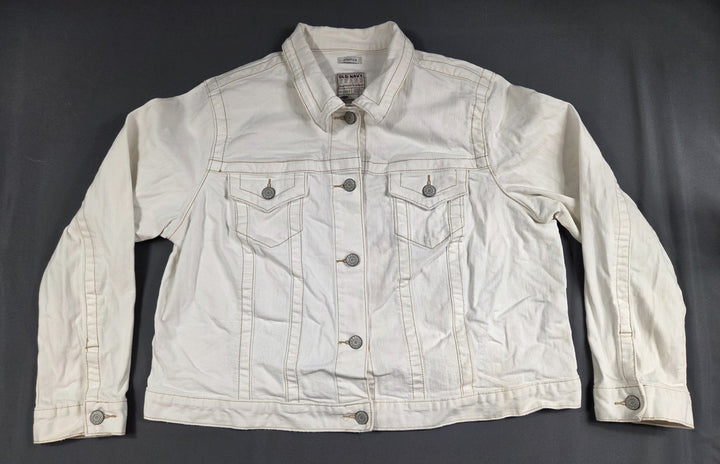 Old Navy Jean Jacket Womens 2X White Stretch Denim Button Front Trucker Casual