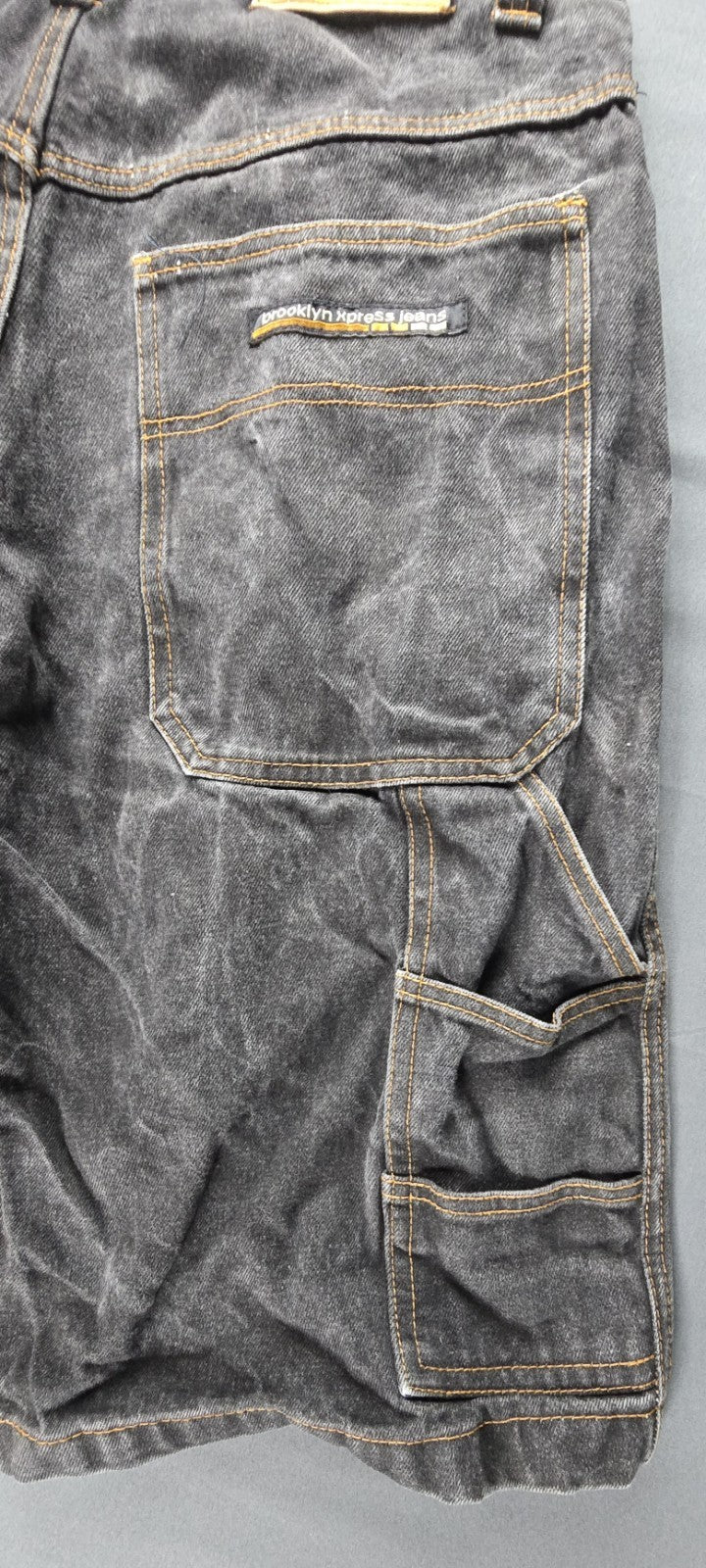 VTG Brooklyn Express Shorts Men 36 Fade Black Dark Wash Baggy Wide Leg Jorts Y2K