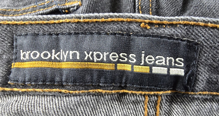 VTG Brooklyn Express Shorts Men 36 Fade Black Dark Wash Baggy Wide Leg Jorts Y2K