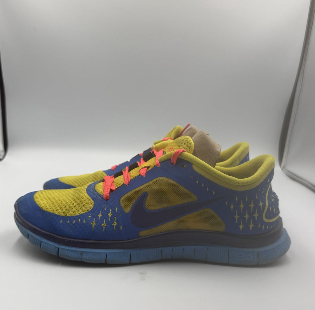 Nike Free Run ID Womens 8.5 Shoes Blue Yellow Beaver Solo Swoosh Lace Up Sneaker