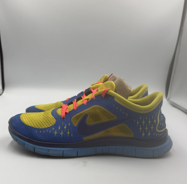 Nike Free Run ID Womens 8.5 Shoes Blue Yellow Beaver Solo Swoosh Lace Up Sneaker