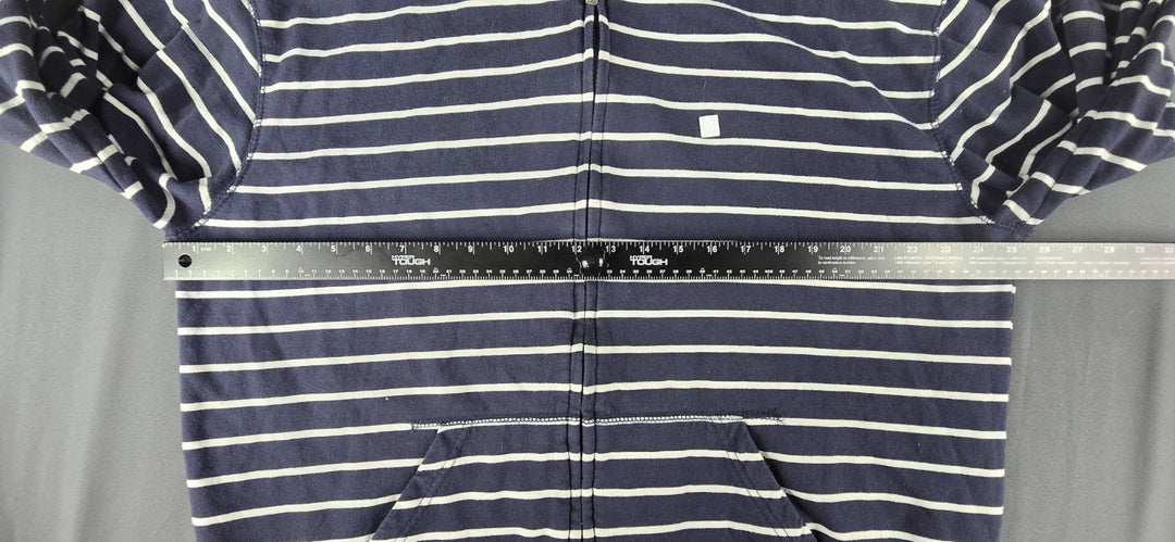 VTG Ecko Unltd Sweater Mens XL Blue Striped Metal Logo Full Zip Fleece Hoodie