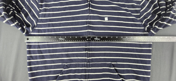 VTG Ecko Unltd Sweater Mens XL Blue Striped Metal Logo Full Zip Fleece Hoodie