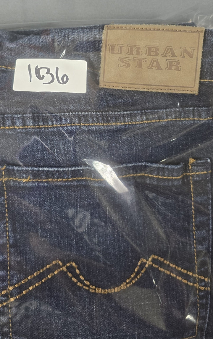 Uban Star Jean Mens 38x30 Blue Dark Wash Straight Leg Relaxed Fit